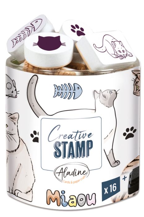 Stamp Aladine Creative Stamp 16pcs CAT + ink pad black