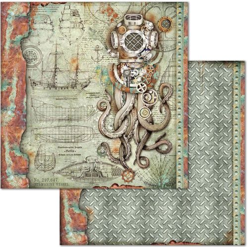 Stamperia, Sea World Octopus 12x12 Inch Paper Sheets - Дизайнерски скрапбукинг картон 30,5 х 30,5 см.