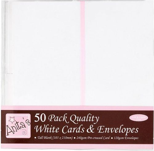 WHITE cards & envelopes DL - 50  картички и пликове 105 x 210 БЕЛИ