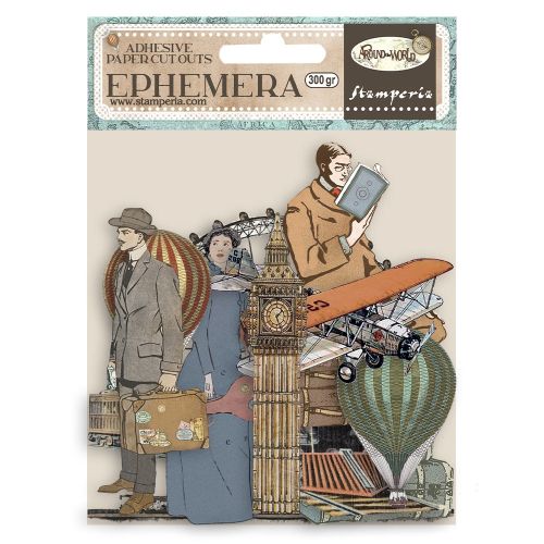 Ephemera - Around the World -  Kомплект самозалепващи хартиени елементи - 16 х 16 см.