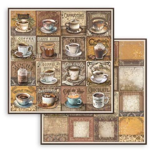 STAMPERIA, COFFEE AND CHOCOLATE TAGS WITH CUPS, Paper Sheets - Дизайнерски скрапбукинг картон 30,5 х 30,5 см.