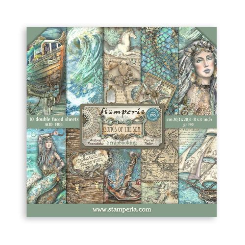 Дизайнерски блок SONGS OF THE SEA, STAMPERIA 10л. 20.3 X 20.3 см. - 8x8 Inch Paper Pack