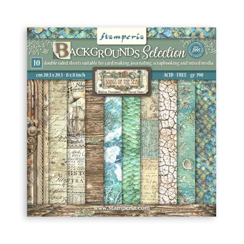 Дизайнерски блок BACKGROUNDS SELECTION - SONGS OF THE SEA, STAMPERIA 10л. 20.3 X 20.3 см. - 8x8 Inch Paper Pack