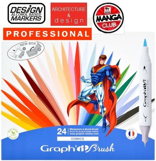# GRAPH IT BRUSH MARKERS 24 - Двувърхи дизайн маркери ЧЕТКА  24цв COMICS