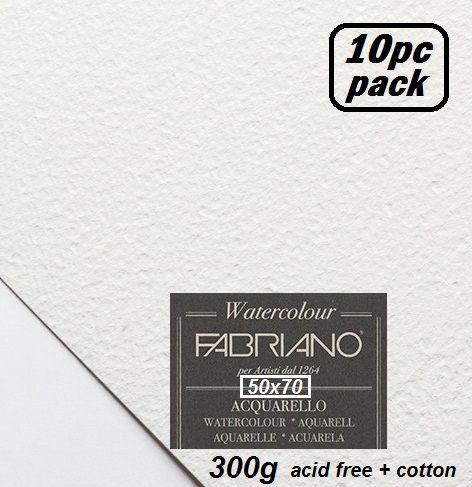 FABRIANO WATERCOLOUR  300g 10pack - АКВАРЕЛНА ХАРТИЯ с памучно съдържание 50х70cm / 10бр
