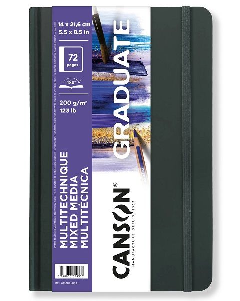 Canson Graduate Mixed Media Paper, Hard Cover Art Journal, 8.5x11 inches,  72 pages — Artist Paper for Collage, Watercolor, Ink, Pencil, Marker
