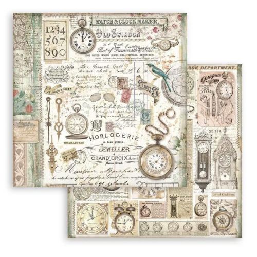 STAMPERIA, BROCANTE ANTIQUES CKOCKS 12x12 Inch Paper Sheets