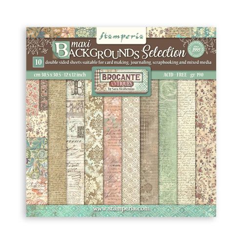 SCRAPBOOKING PAD 10 SHEETS CM 30,5X30,5 (12"X12") - MAXI BACKGROUND SELECTION - BROCANTE ANTIQUES