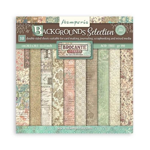 SCRAPBOOKING SMALL PAD 10 SHEETS CM 20,3X20,3 (8"X8") - BACKGROUNDS SELECTION - BROCANTE ANTIQUES