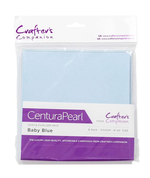 CenturaPearl, LUX Card & Envelope, England - Луксозен металик сет, 8 бр. Двойни картички с плик 15,2 х 15,2 см. - Baby Blue 