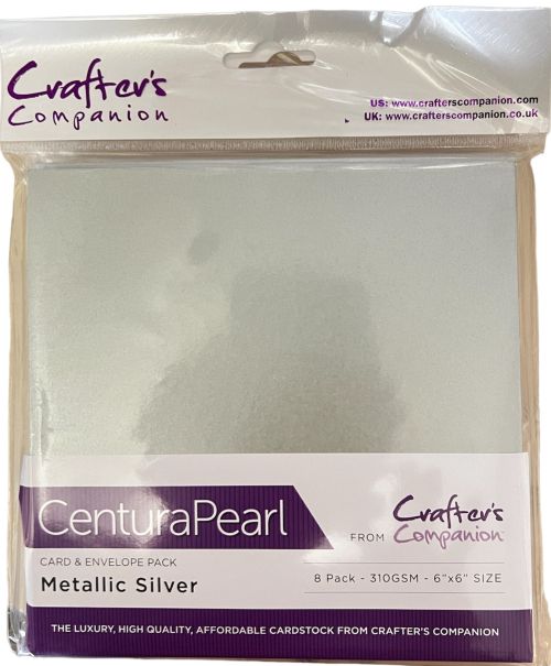 CenturaPearl Card & Envelope 6x6 Inch Metallic Silver (8pcs)