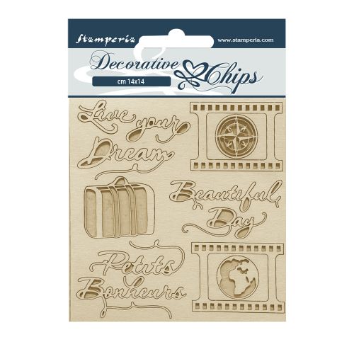 Decorative Chips CREATE HAPPINESS OH LÁ LÁ LIVE YOUR DREAM - Чипборд 3D елементи 14 х 14 см.