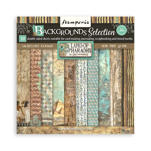 SCRAPBOOKING SMALL PAD 10 SHEETS CM 20,3X20,3 (8"X8") - BACKGROUNDS SELECTION - LAND OF PHARAOHS