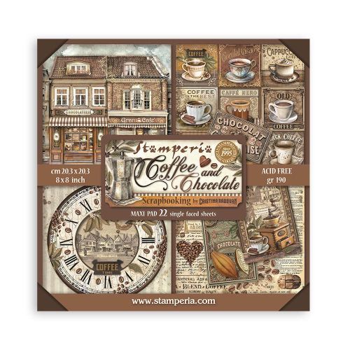 SCRAPBOOKING PAD 22 SHEETS CM 20,3X20,3 (8"X8") SINGLE FACE COFFEE AND CHOCOLATE