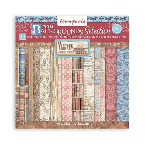 SCRAPBOOKING PAD 10 SHEETS CM 30,5X30,5 (12"X12") - MAXI BACKGROUND SELECTION - VINTAGE LIBRARY