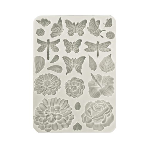 Silicon mould A5 - CREATE HAPPINESS SECRET DIARY BUTTERFLIES AND FLOWERS - Силиконова форма за моделиране