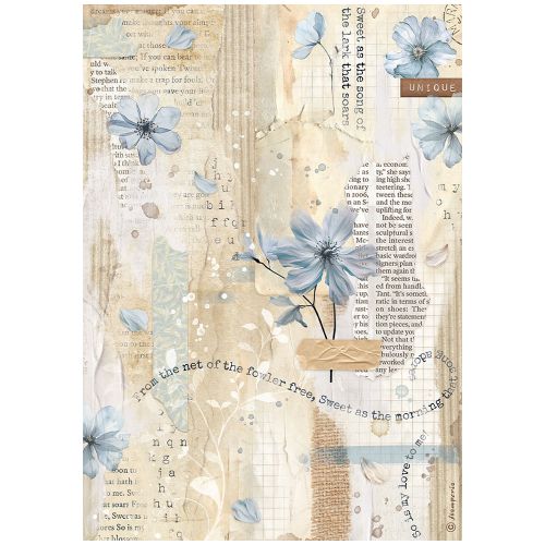 STAMPERIA - CREATE HAPPINESS SECRET DIARY BLUE FLOWER - Оризова декупажна хартия A4