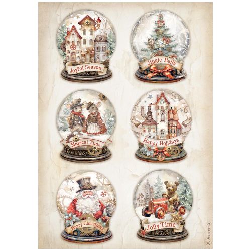 STAMPERIA -  Gear up for Christmas snowglobes - Оризова декупажна хартия A4