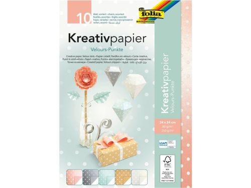 FOLIA  VELOURS POINS PAPER - Креативна хартия за декорация и опаковане 10 листа 23Х33 см.