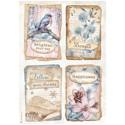 STAMPERIA, A4 Rice Paper Create Happiness Dewdrops 4 cards