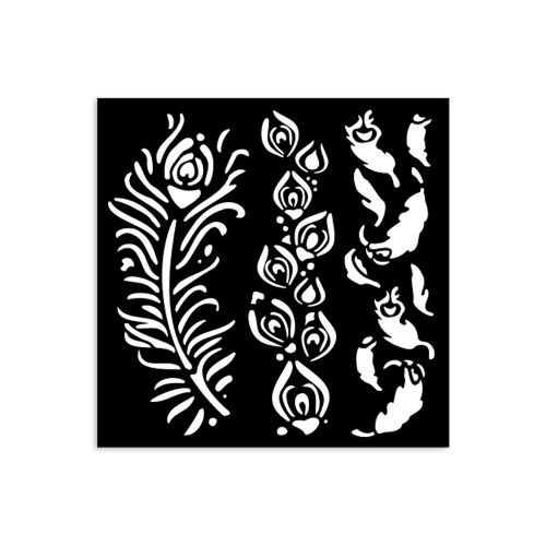 Stamperia, Thick Stencil 12x12cm - Masquerade feathers