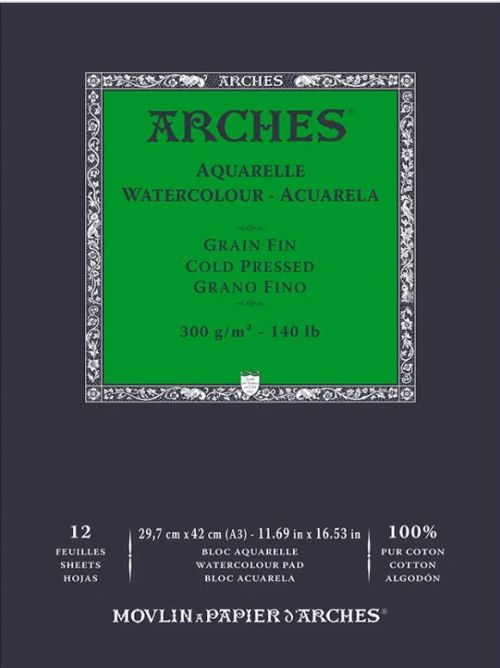 ARCHES PAD 300g A3 - АКВАРЕЛЕН блок ARCHES CP 12л A3