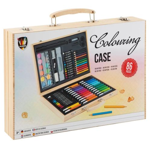 COLOURING CASE 86PC - Комплект за рисуване и оцветяване в дървен куфар