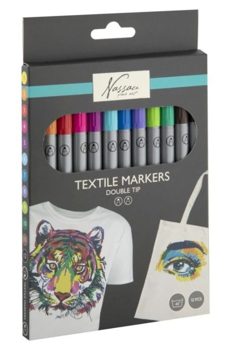 NASSAU DOUBLE TIP TEXTILE MARKERS 12