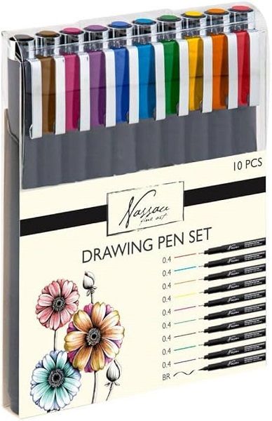 NASSAU DRAWING FINE LINERS COLOURED 10 SET  - Профи комплект цветни тънкописци 10бр 