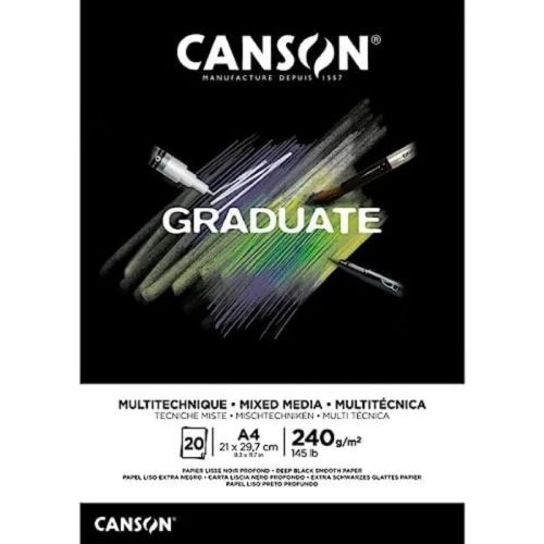Canson Graduate Mix Media Pad Glue A4 20 Sheets Black Fine 240g