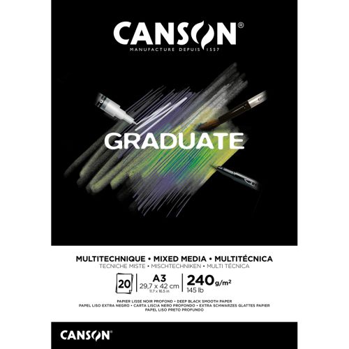 anson Graduate Mix Media Pad Glue A3 20 Sheets Black Fine 240g