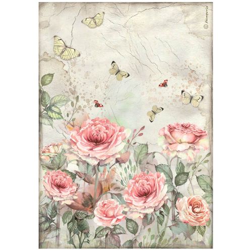 STAMPERIA - House of Roses roses and butterfly - Оризова декупажна хартия A4