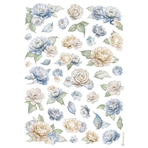 STAMPERIA - Timeless roses and blue flowers pattern - Оризова декупажна хартия A4