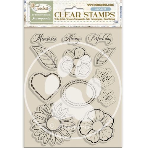 Acrylic stamp cm 14x18 - Timeless flowers and hearts