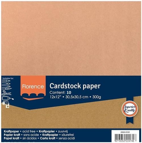 Florence KRAFT CARD 12"x12" - Крафт картон 300гр  10бр 