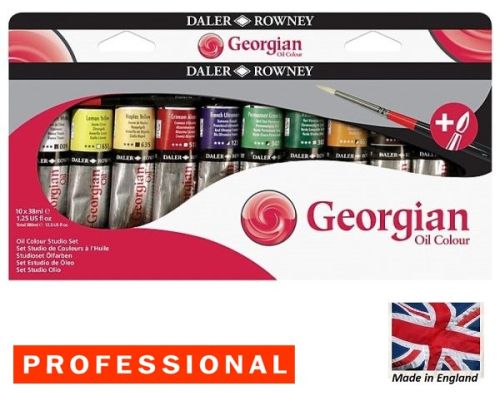 Daler-Rowney Georgian Oil Paint set, Assorted Colors, 38ml, 10/Set + Brush