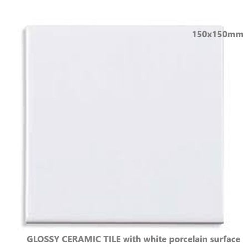 White glossy ceramic tile 150x150mm / 10pc