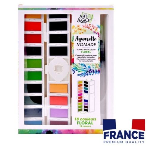 Фини френски акварелни бои ART & GO FLORAL 18 цвята + Aquabrush
