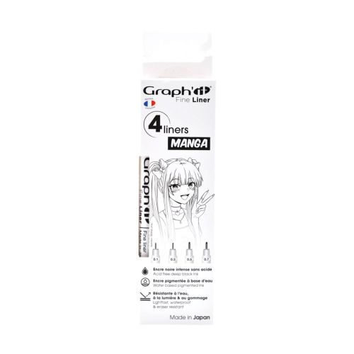GRAPH'IT SET 4 BLACK FINE LINER - MANGA  - Профи комплект тънкописци - Черно