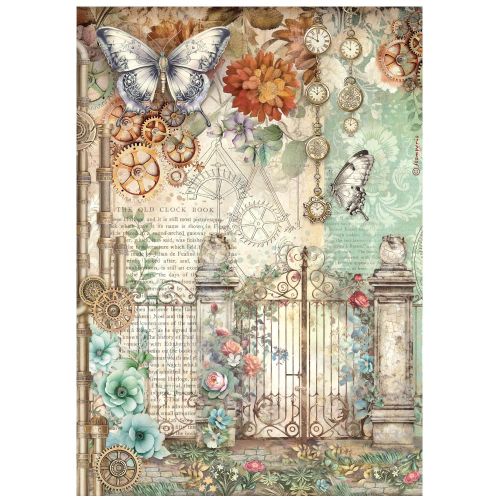 STAMPERIA - Gardens of Time gate and butterfly - Оризова декупажна хартия A4
