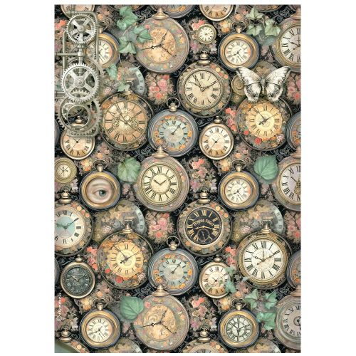 STAMPERIA - Gardens of Time clock pattern - Оризова декупажна хартия A4