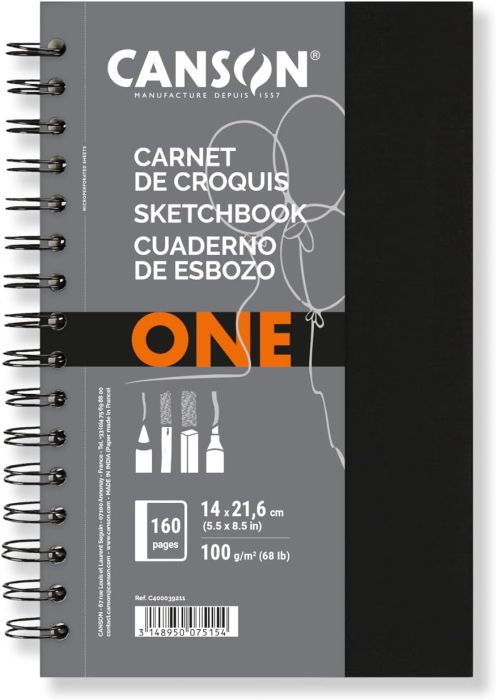 Canson - Art Book One 14x21.6cm - Твърди корици за молив, въглен 80л / 100g