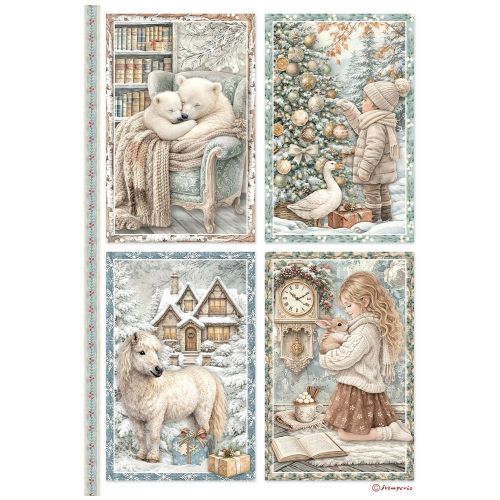 Printed A4 Rice paper for Art and Craft -  White Christmas 4 cards