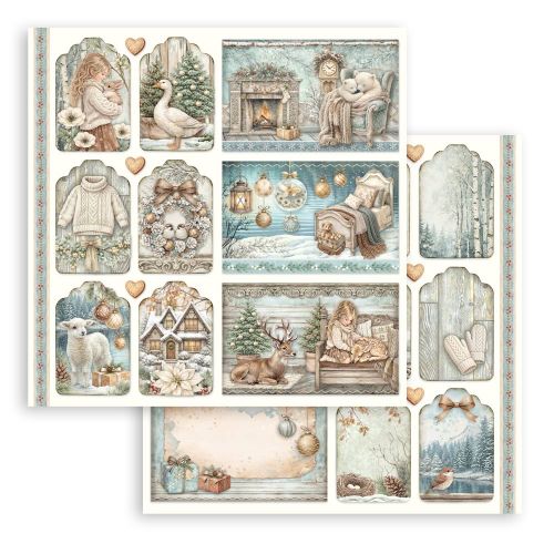 Дизайнерски скрапбукинг картон 30,5 х 30,5 см. - White Christmas mixed cards and tags