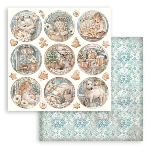 STAMPERIA, 12”x12” (30.5cmX30.5cm) Double sided printed sheet – White Christmas rounds