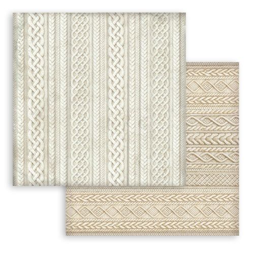 STAMPERIA, 12”x12” (30.5cmX30.5cm) Double sided printed sheet – White Christmas knitted patterns
