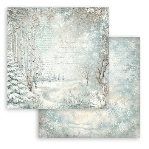 Дизайнерски скрапбукинг картон 30,5 х 30,5 см. - White Christmas snowy woods