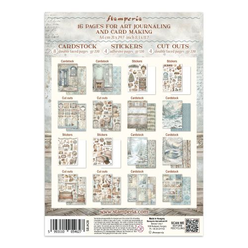 Дизайнерски блок  с елементи JUNK JOURNAL STICKERS  White Christmas